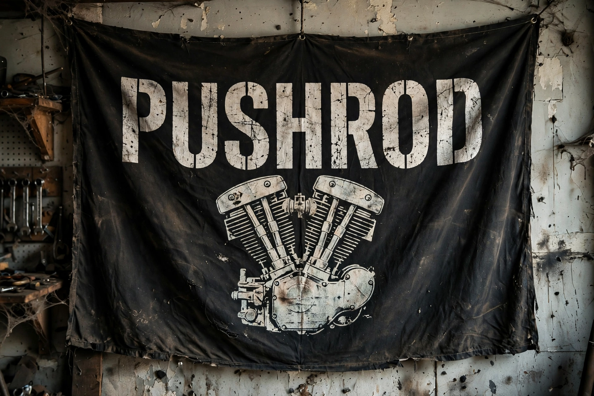 Pushrod™ V-Twin Garage Flag — Garage Banner for Bikers