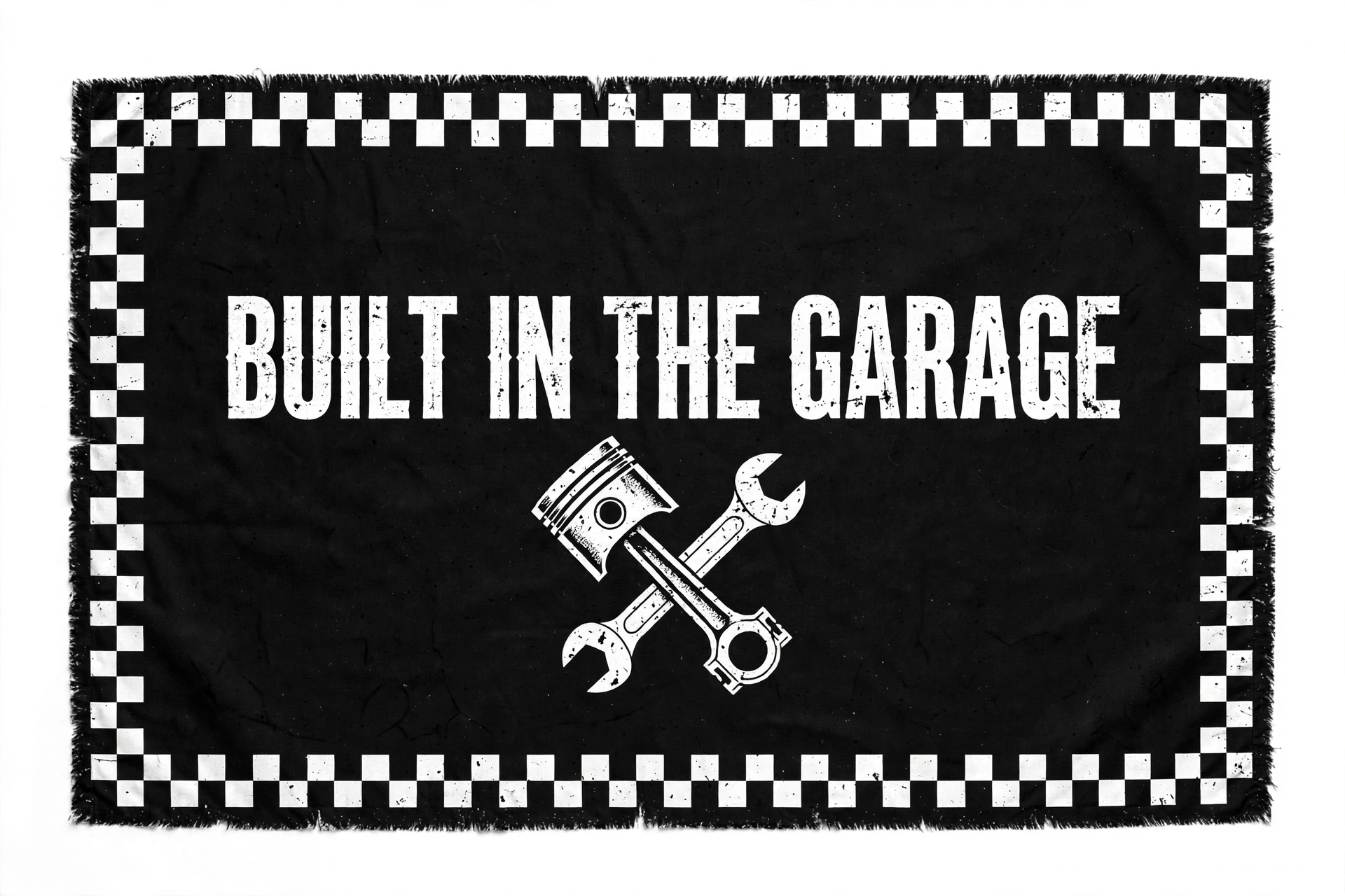 Built in the Garage Checkered Flag — Garage Banner for Bikers