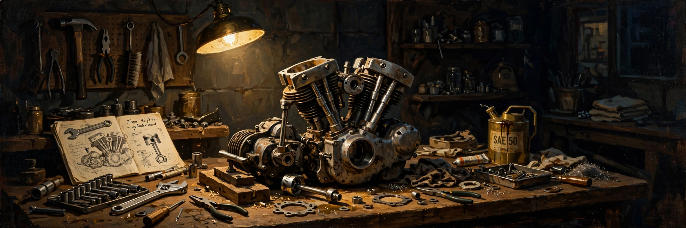 Midnight Workbench Canvas Banner — Garage Banner for Bikers