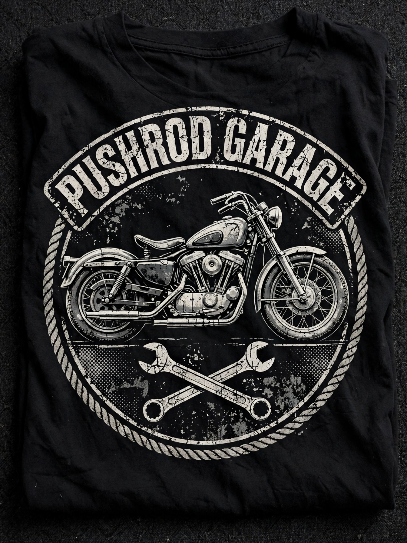 Pushrod™ Garage Badge — T-Shirt for Bikers
