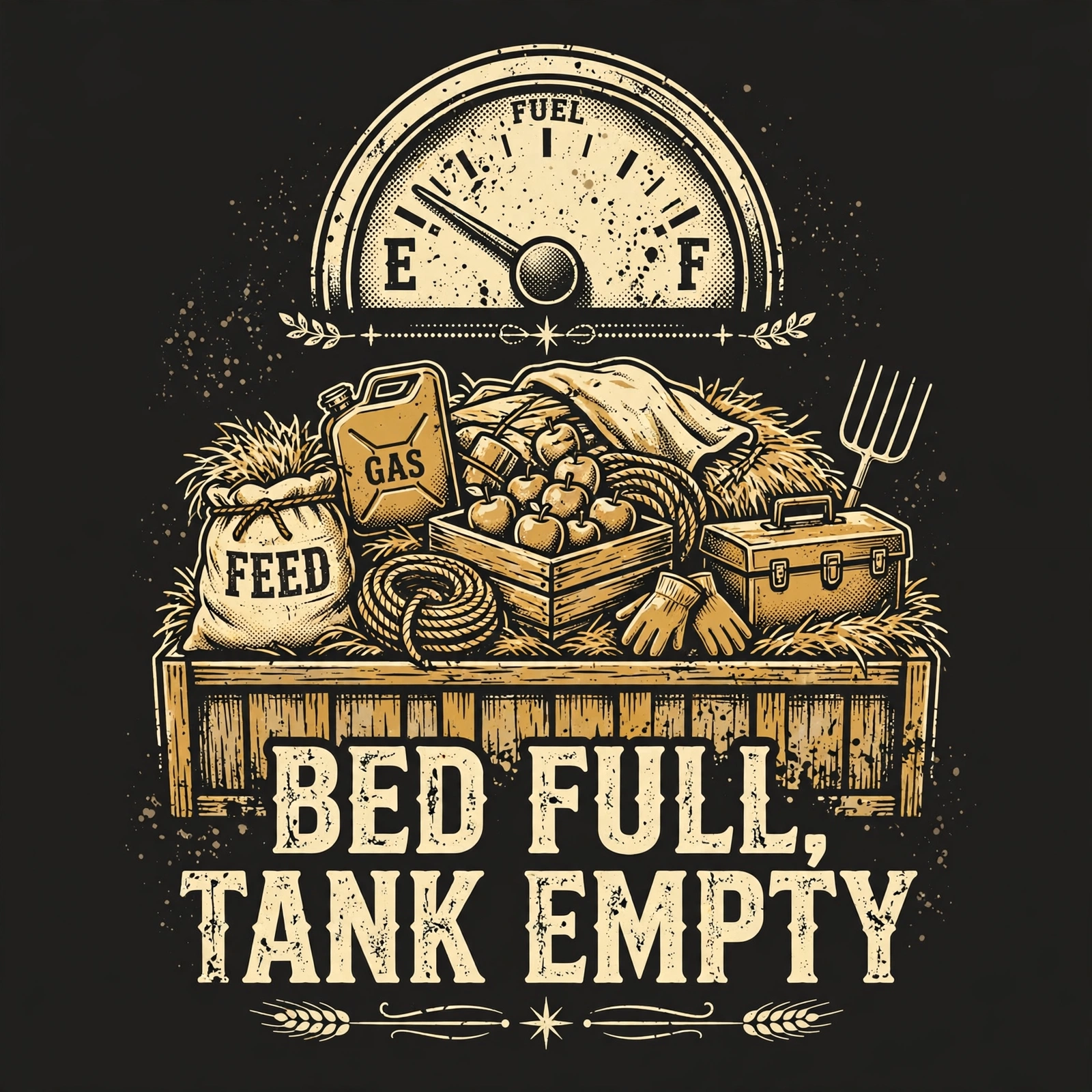Bed Full, Tank Empty — T-Shirt for Classic Truck Fans